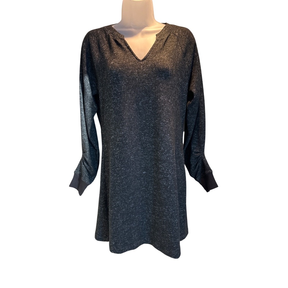 CAbi Charcoal Heather Knit Notched V-Neck Mini Dress‎ XS Back detail Black Gray